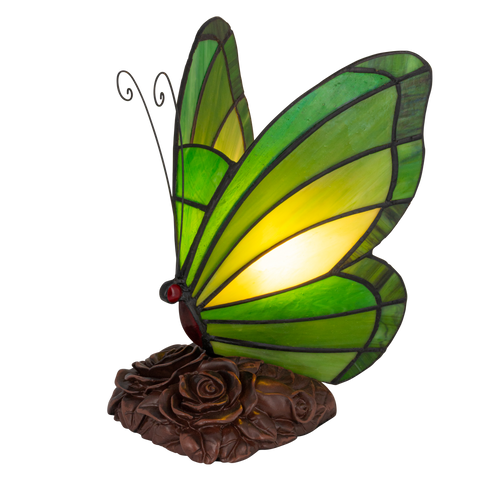 Tiffany vlinderlamp – Donkergroen & Lichtgroen Glas – H 24 cm (Art. 8006)