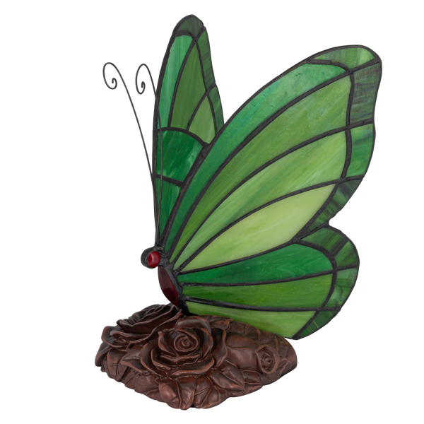 Tiffany vlinderlamp – Donkergroen & Lichtgroen Glas – H 24 cm (Art. 8006)