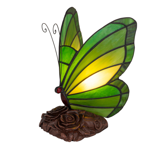 Tiffany vlinderlamp – Donkergroen & Lichtgroen Glas – H 24 cm (Art. 8006)
