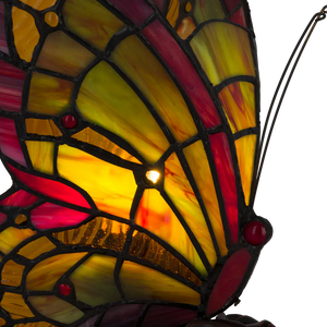 Tiffany vlinderlamp Rode Vleugelrand – Geel, Groen & Rood – H 22,5 cm (Art. 8008)