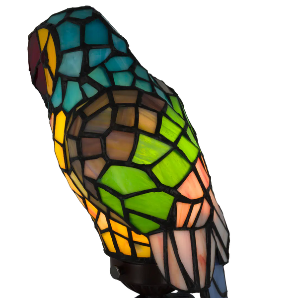 Tiffany papegaailamp Gele Borst & Turquoise Nek – Geel, Groen & Turquoise – H 36,5 cm (Art. 8010)