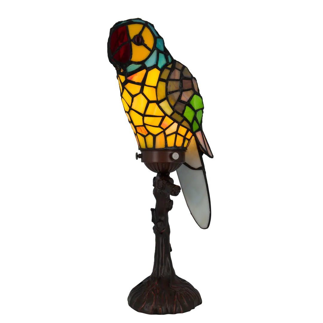 Tiffany papegaailamp Gele Borst & Turquoise Nek – Geel, Groen & Turquoise – H 36,5 cm (Art. 8010)