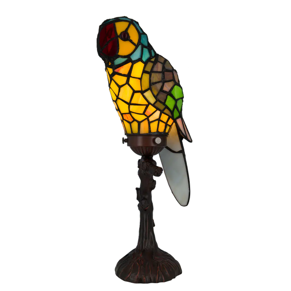 Tiffany papegaailamp Gele Borst & Turquoise Nek – Geel, Groen & Turquoise – H 36,5 cm (Art. 8010)