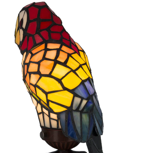 Tiffany Papageienlampe mit rotem Kopf & cremefarbener Brust – Creme, Gelb, Orange & Rot – H 36,5 cm (Art. 8011)