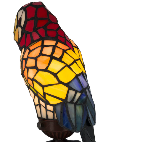Tiffany Papageienlampe mit rotem Kopf & cremefarbener Brust – Creme, Gelb, Orange & Rot – H 36,5 cm (Art. 8011)