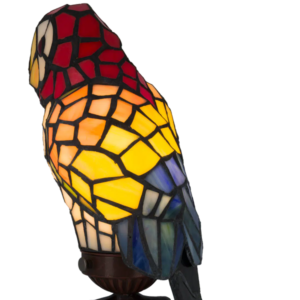 Tiffany Papageienlampe mit rotem Kopf & cremefarbener Brust – Creme, Gelb, Orange & Rot – H 36,5 cm (Art. 8011)