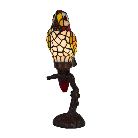 Tiffany Papageienlampe mit rotem Kopf & cremefarbener Brust – Creme, Gelb, Orange & Rot – H 36,5 cm (Art. 8011)