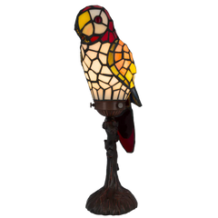 Tiffany Papageienlampe mit rotem Kopf & cremefarbener Brust – Creme, Gelb, Orange & Rot – H 36,5 cm (Art. 8011)