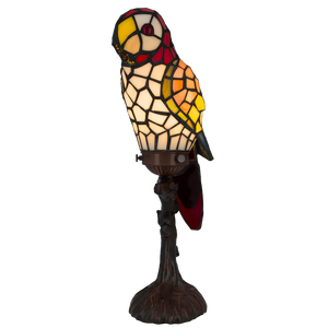 Tiffany Papageienlampe mit rotem Kopf & cremefarbener Brust – Creme, Gelb, Orange & Rot – H 36,5 cm (Art. 8011)