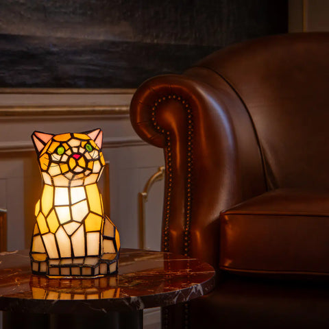 Tiffany kat zittend – Oranje & Geel – H 20 cm (Art. 8012)