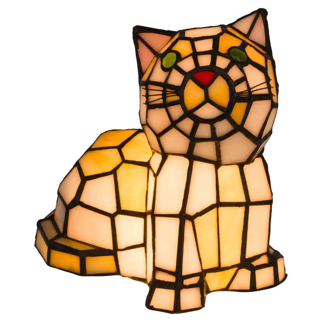 Tiffany kat liggend– Oranje&Geel – H 23 cm (Art. 8013)