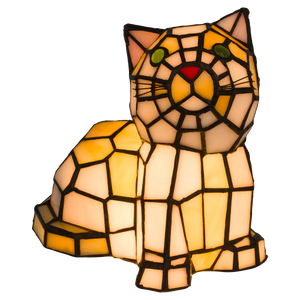 Tiffany kat liggend– Oranje&Geel – H 23 cm (Art. 8013)