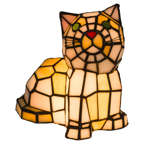 Tiffany kat liggend– Oranje&Geel – H 23 cm (Art. 8013)