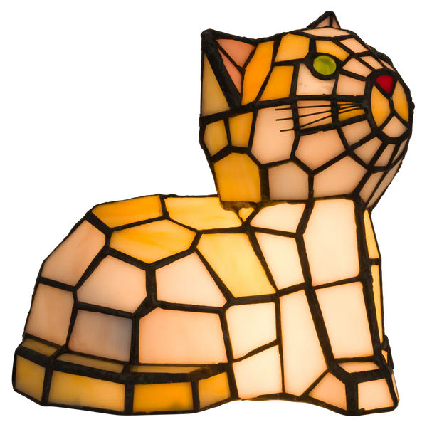 Tiffany kat liggend– Oranje&Geel – H 23 cm (Art. 8013)