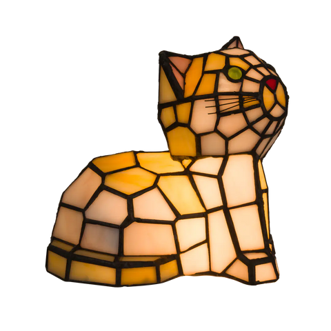 Tiffany kat liggend– Oranje&Geel – H 23 cm (Art. 8013)
