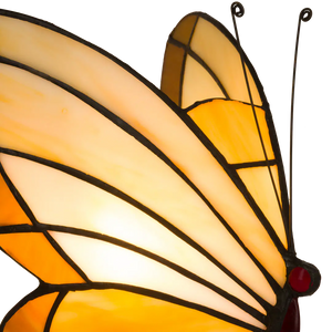 Tiffany vlinderlamp op pootjes – Licht Crème, Amber & Wit Glas – H 24 cm (Art. 8014)