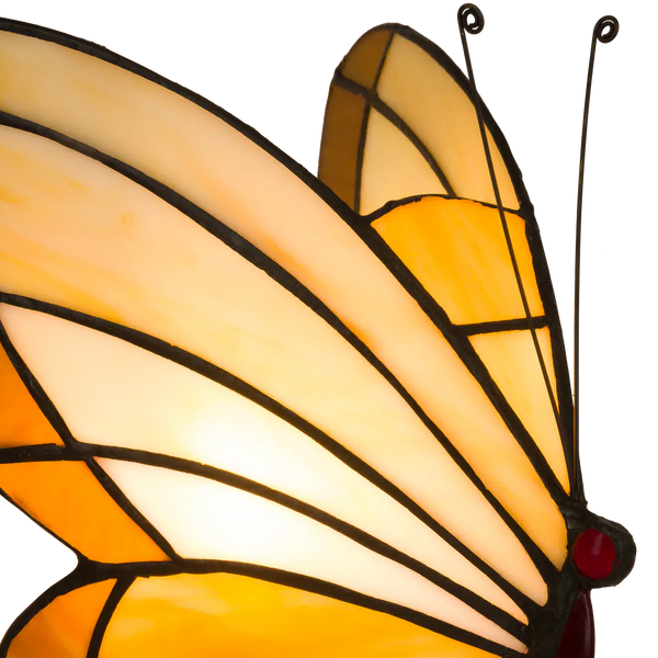 Tiffany vlinderlamp op pootjes – Licht Crème, Amber & Wit Glas – H 24 cm (Art. 8014)