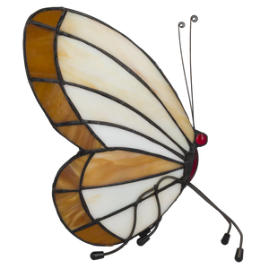 Tiffany vlinderlamp op pootjes – Licht Crème, Amber & Wit Glas – H 24 cm (Art. 8014)