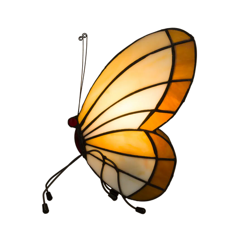Tiffany vlinderlamp op pootjes – Licht Crème, Amber & Wit Glas – H 24 cm (Art. 8014)