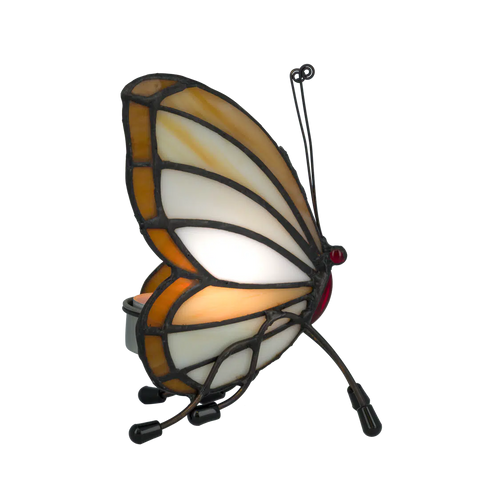 Tiffany vlinder waxinelichthouder – Crème, Wit & Amber – H 14 cm (Art. 8015)