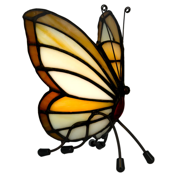 Tiffany vlinder waxinelichthouder – Crème, Wit & Amber – H 14 cm (Art. 8015)