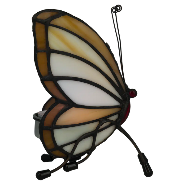 Tiffany vlinder waxinelichthouder – Crème, Wit & Amber – H 14 cm (Art. 8015)