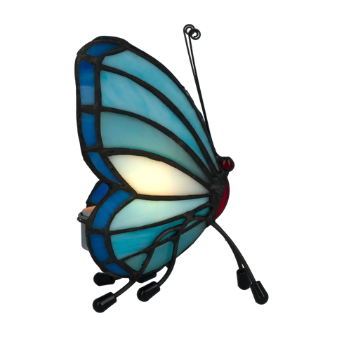 Tiffany vlinder waxinelichthouder – Turquoise & Diepblauw – H 14 cm (Art. 8016)