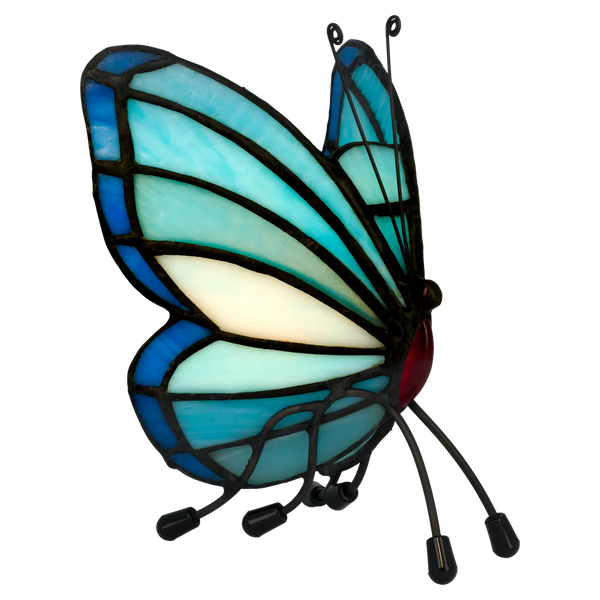 Tiffany vlinder waxinelichthouder – Turquoise & Diepblauw – H 14 cm (Art. 8016)