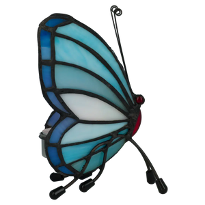 Tiffany vlinder waxinelichthouder – Turquoise & Diepblauw – H 14 cm (Art. 8016)