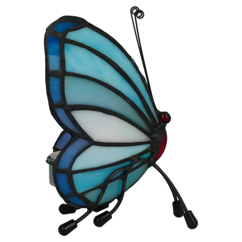 Tiffany vlinder waxinelichthouder – Turquoise & Diepblauw – H 14 cm (Art. 8016)