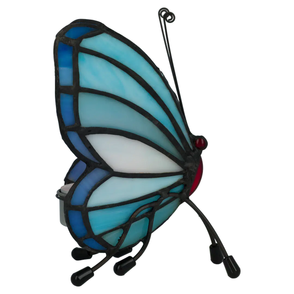 Tiffany vlinder waxinelichthouder – Turquoise & Diepblauw – H 14 cm (Art. 8016)