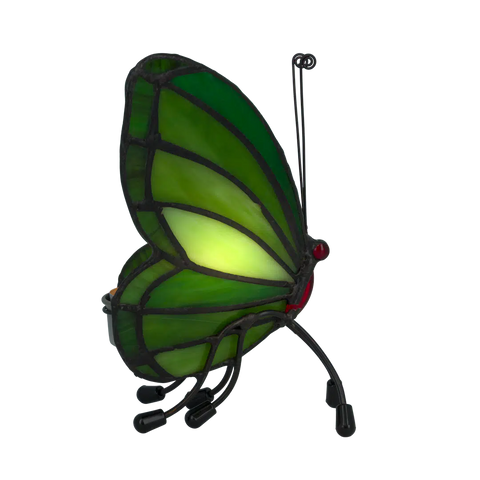 Tiffany vlinder waxinelichthouder – Groen & Geelgroen – H 14 cm (Art. 8017)