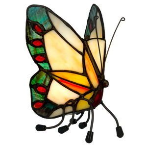 Tiffany vlinder waxinelichthouder – Geel, Crème & Blauwgroen – H 14 cm (Art. 8018)