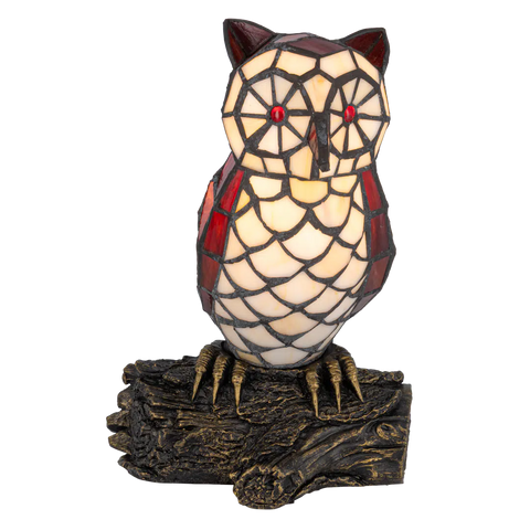 Tiffany uillamp – crème, rood & bruin glas – L 18,5 × B 15,5 × H 26,5 cm (Art. 8050)