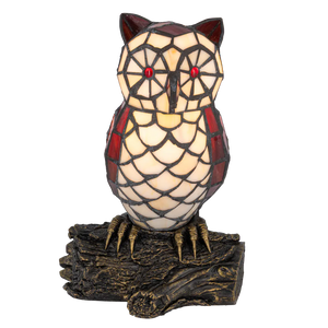 Tiffany uillamp – crème, rood & bruin glas – L 18,5 × B 15,5 × H 26,5 cm (Art. 8050)