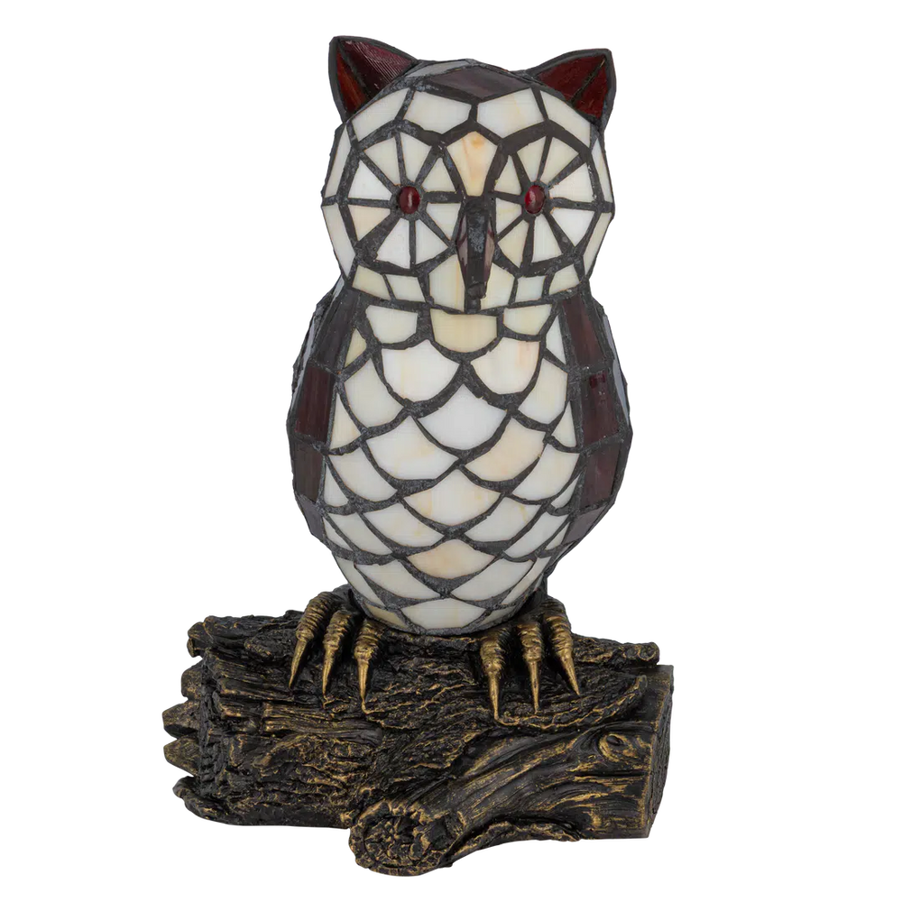 Tiffany uillamp – crème, rood & bruin glas – L 18,5 × B 15,5 × H 26,5 cm (Art. 8050)