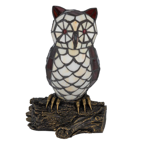 Tiffany uillamp – crème, rood & bruin glas – L 18,5 × B 15,5 × H 26,5 cm (Art. 8050)