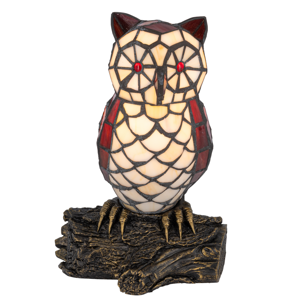 Tiffany uillamp – crème, rood & bruin glas – L 18,5 × B 15,5 × H 26,5 cm (Art. 8050)