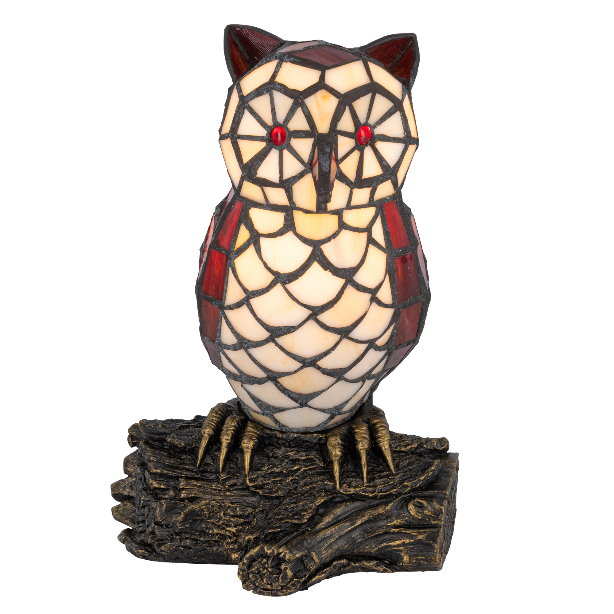 Tiffany uillamp – crème, rood & bruin glas – L 18,5 × B 15,5 × H 26,5 cm (Art. 8050)