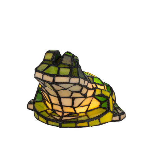 Tiffany kikkerlamp – groen & crème glas – L 20,5 × B 22,5 × H 14 cm (Art. 8060)