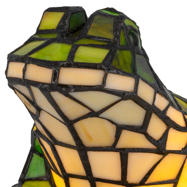 Tiffany kikkerlamp – groen & crème glas – L 20,5 × B 22,5 × H 14 cm (Art. 8060)