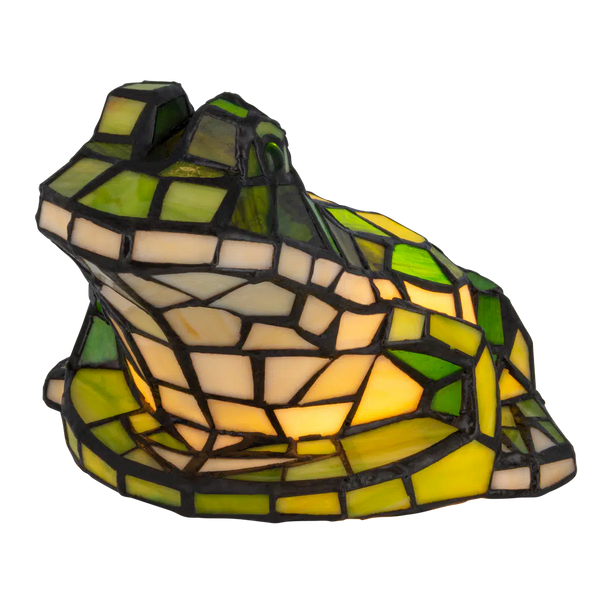 Tiffany kikkerlamp – groen & crème glas – L 20,5 × B 22,5 × H 14 cm (Art. 8060)