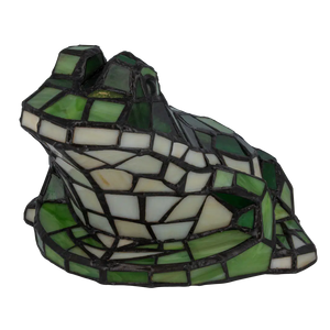 Tiffany kikkerlamp – groen & crème glas – L 20,5 × B 22,5 × H 14 cm (Art. 8060)