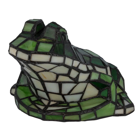 Tiffany kikkerlamp – groen & crème glas – L 20,5 × B 22,5 × H 14 cm (Art. 8060)