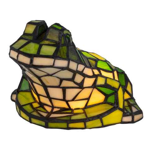 Tiffany kikkerlamp – groen & crème glas – L 20,5 × B 22,5 × H 14 cm (Art. 8060)