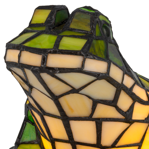 Tiffany kikkerlamp – groen & crème glas – L 20,5 × B 22,5 × H 14 cm (Art. 8060)