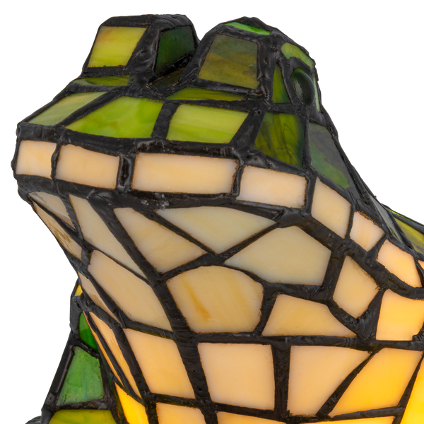 Tiffany kikkerlamp – groen & crème glas – L 20,5 × B 22,5 × H 14 cm (Art. 8060)