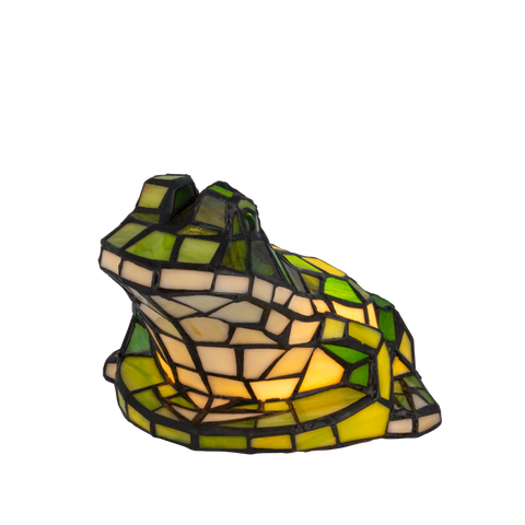 Tiffany kikkerlamp – groen & crème glas – L 20,5 × B 22,5 × H 14 cm (Art. 8060)