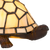 Detail Tiffany schildpadlamp met bronskleurige voet van glas in lood in crème glas-in-lood schild