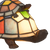 Detail Tiffany schildpadlamp met bronskleurige voet van glas in lood in multicolor glas-in-lood schild